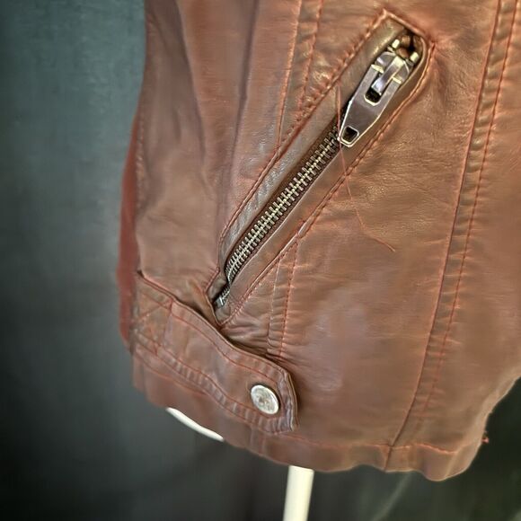 Sebby Collection Vegan Leather Moto Jacket Brown Vintage Look Womens Medium - Picture 2 of 15